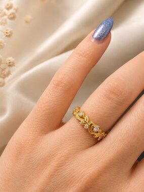 Vintage Diamond Wedding Ring Inspired Moissanite Gold CZ Vine Band Ring